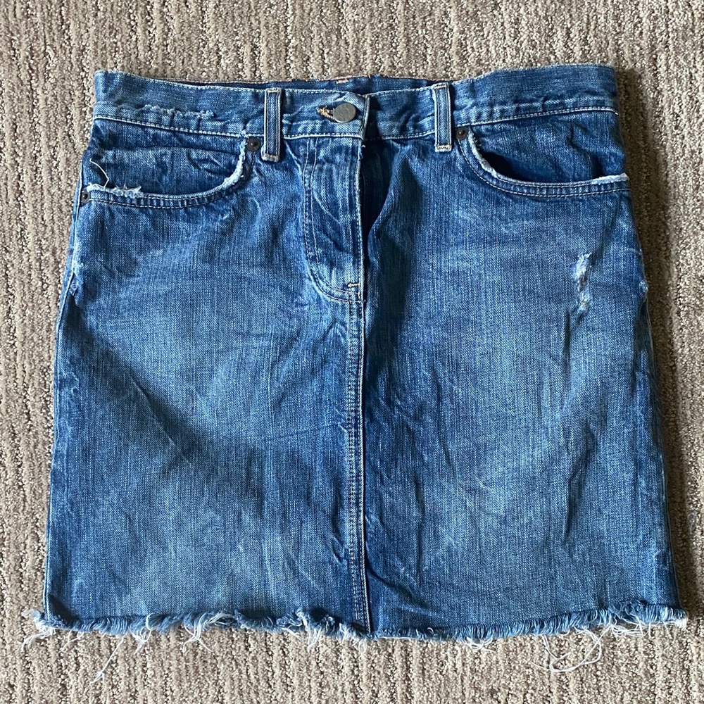 J. Crew Blue Denim distressed raw hem mini Skirt
